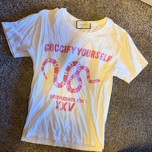 Gucci White Tee with Pink Graphic